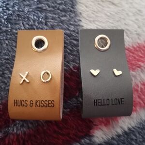 2 Pairs Gold Earrings Hearts and XO